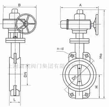 對夾式電動蝶閥外形尺寸，安裝圖
